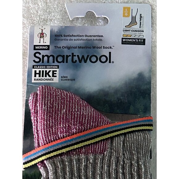Smartwool Womens Fit Classic Hike Light Cushion Merino Wool Socks L Gray & Pink - Picture 2 of 3